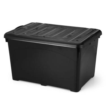 Imagem de Caixa Organizadora 95 Litros Preta | Reforçada, com Tampa, Travas e Rodinhas | Grande, Empilhável para Casa, Escritório e Garagem