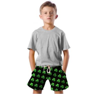 Imagem de Shorts Infantil Bermuda Calção Praia Verão Sorte Emoji Trevo Verde 410