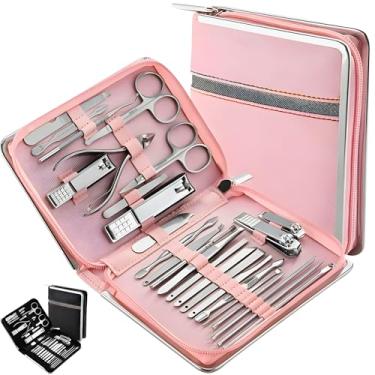 Imagem de Kit Manicure e Pedicure com 26 Pçs - Alicate de Unha, Palito, Desencravador, Tesourinha, Espátula - Matetrial Durável em Aço Inox - Para Cuidados Pessoais com as Mãos Pés e Rosto, e Presente Criativo Unissex (Rosa)