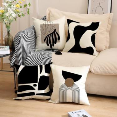 Imagem de Capas de almofada geométricas modernas em preto e branco para sofá, capas de almofada decorativas para sofá (estilo 2)