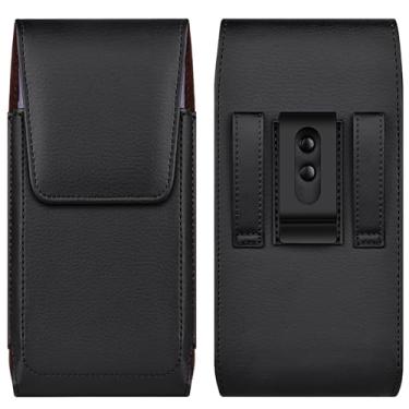 Imagem de COANJIUO Coldre de couro para celular com clipe de cinto forte fecho magnético para Samsung Galaxy Ultra S25 S24 S23 S22 S21 S20 A16 A15 A14 A13, Motorola G Stylus, XL-preto