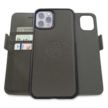 Imagem de Capa Carteira Dreem Fibonacci p/iPhone 13 Pro Max, 2-em-1, case antichoque, couro vegano, capa removível, compatível com acessórios MagSafe. Proteção RFID. Design para homens e mulheres [Cinza]