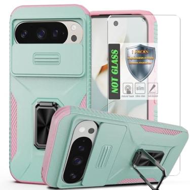 Imagem de Capa para Pixel 9/9 Pro, com capa de lente de câmera deslizante, protetor de tela HD, suporte de anel giratório de 360°, capa protetora à prova de choque de grau militar AYMECL para Google Pixel 9/9