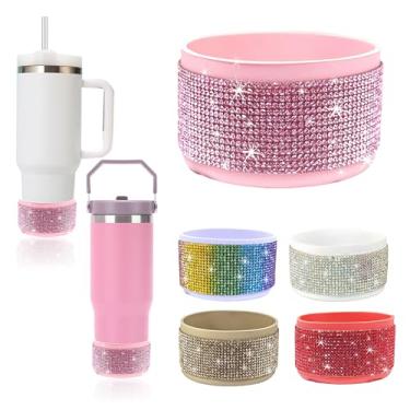 Imagem de RNFVJH Bota de silicone com glitter diamante para copo Stanley Cup 567.0-1,134.0 g, Simple Modern Trek 850.5-1,134.0 g, base antiderrapante, 7-7,4 cm (rosa novo)
