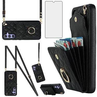 Imagem de Asuwish Capa de celular para Samsung Galaxy S25 FE 5G carteira de celular com protetor de tela de vidro temperado, alça transversal para pulso, anel com bloqueio de RFID, suporte de cartão S 25 EF