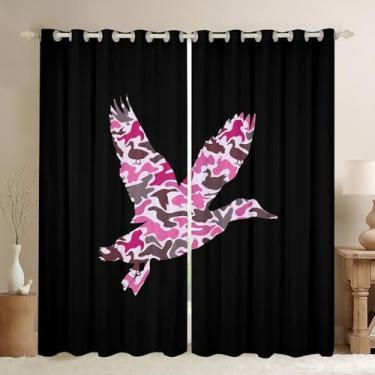 Imagem de Feelyou Cortinas de janela camufladas de pato-real para quarto 96 L x 114 C, 2 painéis para meninos, adolescentes, crianças, caça de pato selvagem, camuflagem, cortinas de janela, rosa caçador