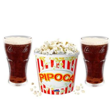 Imagem de Kit Cinema 3 em 1 Balde de Pipoca 2L + 2 Copos de Refrigerante - Plasú