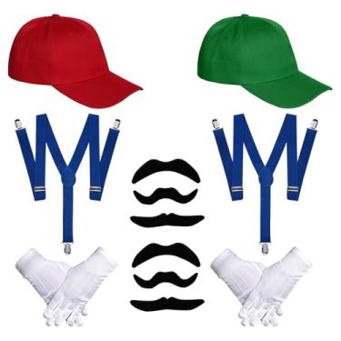 Imagem de Haakong Conjunto de fantasia vermelha e verde para adultos, luvas e bigodes falsos, acessórios para festa de Halloween, cosplay, fantasia