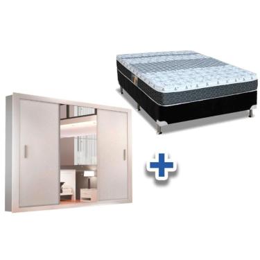 Imagem de Cama Box Casal + Colchão Class Castor + Guarda Roupa Veneza Luxo Branco