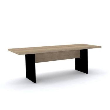 Imagem de Mesa De Reunião Retangular 200 X 90 Cm Pé Painel Pe40 Em Mdp Noce Naturalle Base Preta