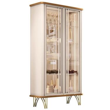 Imagem de Cristaleira De Vidro Com Espelho Alvora H01 Off White-cinamomo - Mpozenato