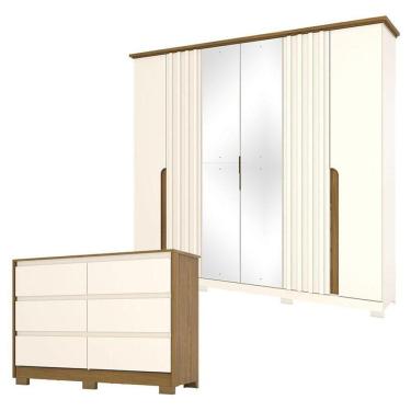 Imagem de Cômoda Ravenna E Guarda Roupa Casal Napoli Off White Nature - Henn