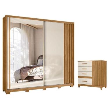 Imagem de Guarda Roupa Casal Dhara E Cômoda Vênus Freijó Off White Com Pés - Moval