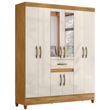 Imagem de Guarda Roupa Casal Portugal Com Espelho 8 Portas Freijó Off White Moval