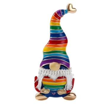 Imagem de Arco-íris Papai Noel Gnomo Natal Lindo Ornamento Broche Broche para Mulheres Meninas Pendurado Barba Esmalte Desenhos Animados Lapela Alfinetes Terno Mochila Acessórios de Roupas Broches Novidade