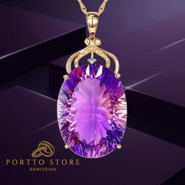 Imagem de Colar Feminino Luxuoso Ametista” | Prata Banhada a Ouro 18K com Pingente de Cristal Ametista Lapidado e Zircônias | Joia Exclusiva, Elegante e Sofisticada