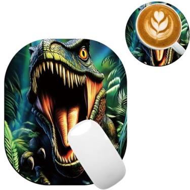 Imagem de TOEMZTFT Mouse pad pequeno, mini mouse pad 15,2 x 17,8 cm, bandeja de teclado para laptop, mouse sem fio, casa, escritório, com base de borracha antiderrapante, tapete de mouse impermeável, dinossauro