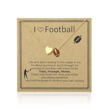 Imagem de Colares de futebol para amantes de jogadores de futebol, presentes inspiradores de Natal para irmãos irmãs, colar com pingente de coração de futebol para treinadores de rúgbi, presentes de