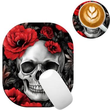 Imagem de TOEMZTFT Mouse pad pequeno, mini mouse pad 15,2 x 17,8 cm, bandeja de teclado para laptop, mouse sem fio, casa, escritório, com base de borracha antiderrapante, tapete de mouse impermeável, caveira