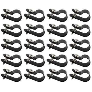 Imagem de Lamvbls 60 peças de grampo tipo R de 1/2 polegada clipe de montagem estilo P com parafusos para gerenciamento de fios, clipe de cabo de nylon preto