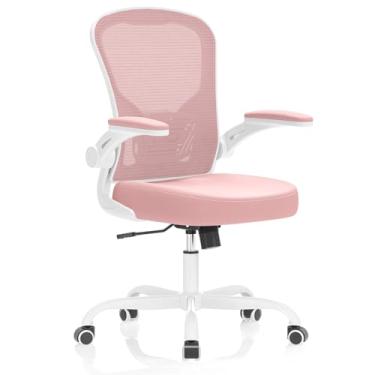 Imagem de Cadeira de escritório, cadeiras de mesa ergonômicas, capacidade de 150 kg, cadeira de computador de malha com encosto alto com apoios de braços flip-up, cadeira de trabalho confortável com suporte
