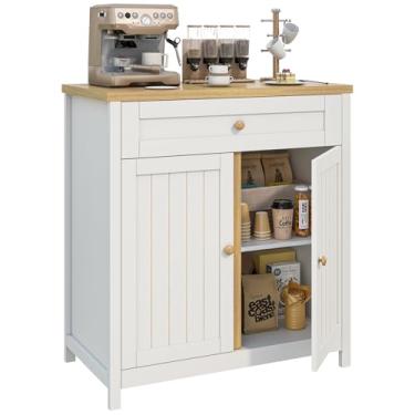 Imagem de Viaozutis Armário de armazenamento, armário de café, armário de armazenamento de cozinha, aparador buffet moderno com gaveta, para cozinha, sala de jantar, entrada (branco)