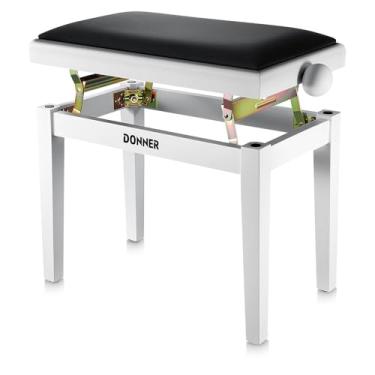 Imagem de Donner Banco de piano ajustável - banco de teclado de madeira maciça, assento de cadeira de piano com almofada de esponjas de alta densidade, banco de piano de madeira com dispositivos de elevação de