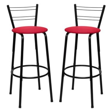 Imagem de Banqueta Altas Flórida Estrutura Preta 70cm Para Balcão Cozinha, Bar, Bistrô, Americano Kit 02 Unidades - Itagold (Vermelho)