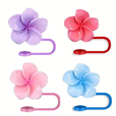 Imagem de Tampa de palha de 4 peças para Stanley 30 1,134 g linda flor à prova de poeira reutilizável tampa de cobertura de palha para copos e garrafa de água