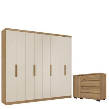 Imagem de Guarda Roupa Casal Milan 8 Portas Capuccino Off White e Cômoda com Por