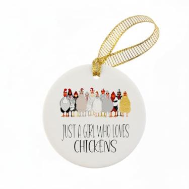 Imagem de Mancheng-zi Enfeite de Natal de galinha, presente para amantes de mãe e senhora, enfeite de galo para decoração de árvore de Natal, enfeites decorativos de cerâmica para pendurar apenas uma garota que