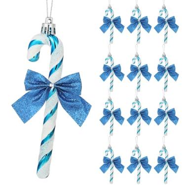 Imagem de FYFLED Decorações de árvore de Natal de bengala doce - 12 peças de enfeites de bengala doce para árvore, arcos de bengala de doces com glitter para pendurar em árvore de Natal, enfeite de festa