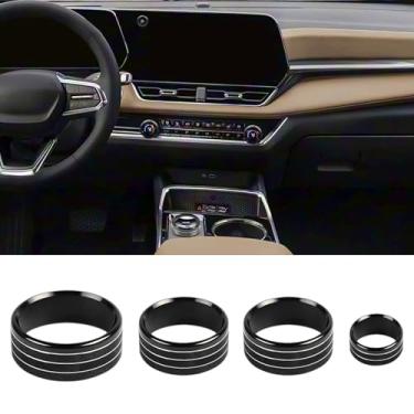 Imagem de Para Chevy Equinox 2025 2026 acessórios interiores AC ar condicionado volume interruptor de mudança de marchas botão tampa anel botão de acionamento acabamento liga de alumínio (preto)