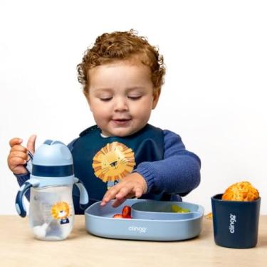 Imagem de Kit Alimentação Bebê 4 Peças Clingoo - Colher Termossensível (Muda de Cor), Prato, Tigela e Copo Infantil - Livre de BPA - Azul