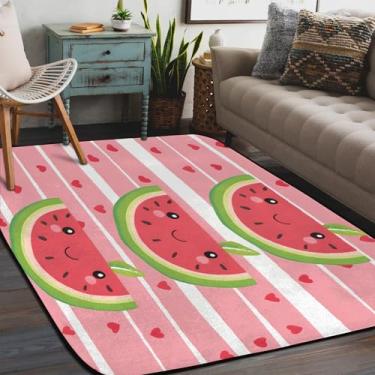 Imagem de Tapete de área para sala de estar, lavável à máquina, frutas, melancia, coração fofo, antiderrapante, tapete macio para sala de estar, quarto, sala de jantar, berçário, cozinha, decoração de casa