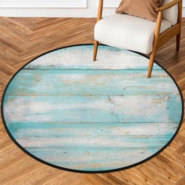 Imagem de Tapete redondo de 1,8 m à beira-mar azul madeira macia tapete circular antiderrapante lavável tapete de porta para interior quarto berçário sala de estar cozinha banheiro entrada casa tapete decoração