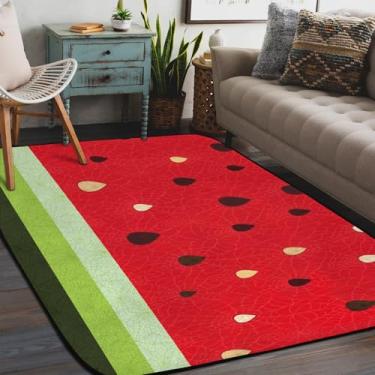 Imagem de Tapete de área para sala de estar, lavável à máquina, estampa de melancia, frutas, fofo, antiderrapante, tapete macio, para sala de estar, quarto, sala de jantar, berçário, cozinha, decoração de casa