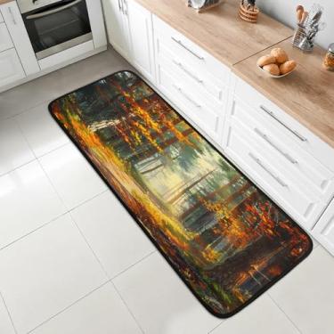 Imagem de 2 x tapete de corredor de 1,8 m lavável antiderrapante tapete de entrada macio tapetes de cozinha para piso para corredores entrada cozinha banheiro lavanderia quarto decoração de casa floresta folhas