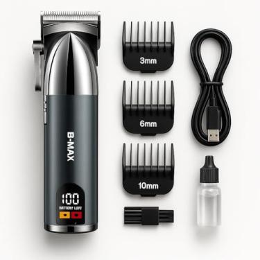 Imagem de Máquina de Cortar Cabelo Sem Fio + Aparador de Barba Recarregável ― Display Digital, 3 Velocidades, Kit Completo com Pentes Guia, Lâmina Aço Inox