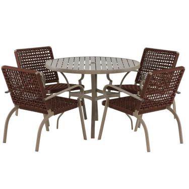 Imagem de Kit 4 Cadeiras Corda Náutica E Mesa Tampo Ripado Varanda Marrom