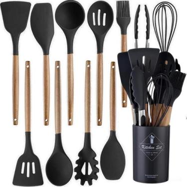 Imagem de Jogo Kit Com 12 Peças Utensílios De Cozinha Colheres Espatulas Pegador