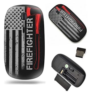 Imagem de Mouse sem fio fino de 2,4 G com nano receptor, mouse óptico móvel portátil para notebook, PC, laptop, computador, MacBook - bombeiro e bandeira dos EUA