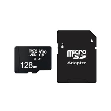 Imagem de Cartão de memória micro SDXC de 128 GB com adaptador de até 90 MB/s velocidade de leitura U3 V30 A1 com classificação de vídeo HD, cartão TF para câmeras de segurança, tablets, telefones