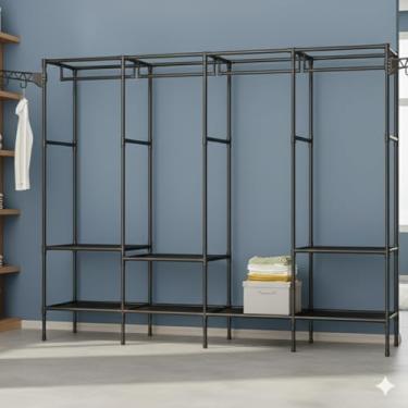 Imagem de Arara 4 Colunas com Cabideiro, Sapateira e 10 Prateleiras – Armário Multifuncional com Montagem Fácil