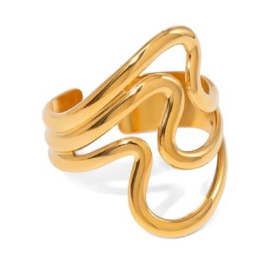 Imagem de OFC Anel feminino moda ajustável e aberta banhada a ouro 18 quilates de aço inoxidável empilhável delicada joia de praia de férias de verão anel de polegar moda estilo hipoalergênico (JDRW2407013)