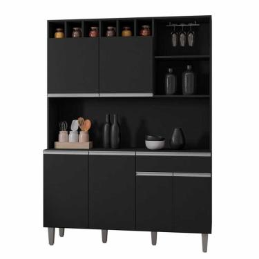 Imagem de Armário Cozinha Compacta 6 Portas Alice 130cm Preto Fosco 1909 AJL Móveis