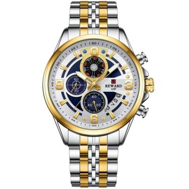 Imagem de Relógio Masculino Esportivo De Quartzo De Aço Inoxidável À Prova Da Água Prata Dourado