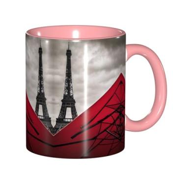 Imagem de Zeraoke Torre Eiffel com impressão de guarda-chuva vermelho canecas de café criativas, personalizadas, presente para família, tamanho 325 ml, unissex