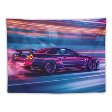 Imagem de HouLaiZhe Tapeçaria de carro trilho leve R34 Jdm esportes pendurar na parede quarto decoração de casa tapeçarias estética piquenique decoração de parede arte de parede para dormitório sala de estar