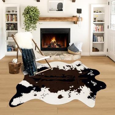 Imagem de Aoczes Tapete grande de couro sintético 12 x 14 m, tapete de área com estampa de vaca para quarto, sala de estar, quarto de crianças, berçário, escritório, oeste, decoração de casa, carpete, marrom